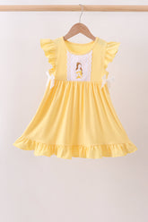 Mustard character embroidery ruffle dress - Aaria Tees