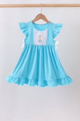 Blue character embroidery ruffle dress - Aaria Tees