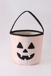 Apricot Pumpkin Applique Gingham Basket - Aaria Tees
