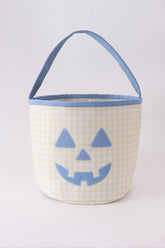 Yellow Pumpkin Applique Gingham Basket - Aaria Tees