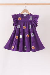 Purple ghost pumpkin sequin ruffle dress - Aaria Tees