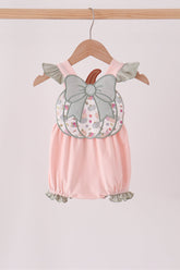 Pink pumpkin bow applique ruffle bubble - Aaria Tees