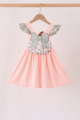 Pink pumpkin bow applique ruffle dress - Aaria Tees