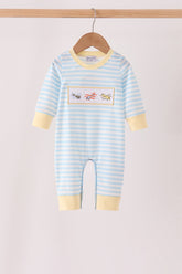 Blue airplane embroidery stripe romper - Aaria Tees