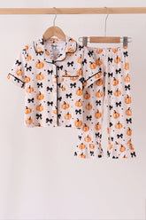 Bow pumpkin bamboo ruffle pajama set - Aaria Tees