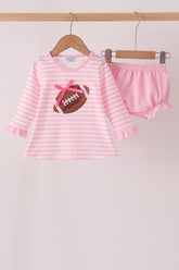 Pink football sequin stripe bloomer set - Aaria Tees