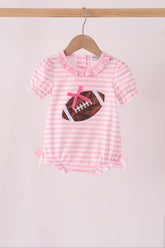 Pink football sequin stripe ruffle bubble - Aaria Tees