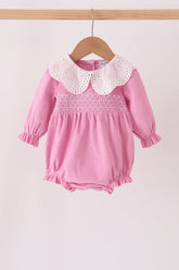 Pink corduroy lace smocked bubble - Aaria Tees