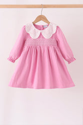 Pink corduroy lace smocked dress - Aaria Tees