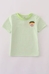 Green scarecrow embroidery stripe top - Aaria Tees