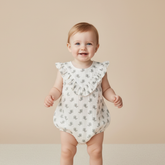 Organic Sleeveless Ruffle Bubble Romper - Poppy - Aaria Tees