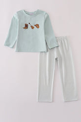 Blue boots embroidery pants set - Aaria Tees