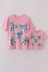 Pink bow sequin mom&me top - Aaria Tees