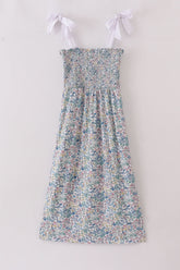 Vintage meadow print smocked mom dress - Aaria Tees