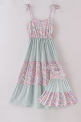 Garden gingham mom&me tiered dress - Aaria Tees