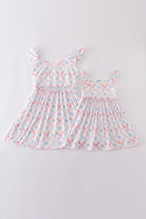 Blue bow lattice print mom&me dress - Aaria Tees