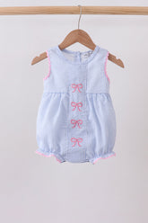 Blue Bow Embroidered Stripe Bubble - Aaria Tees