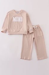 Cream MINI french knot pants set - Aaria Tees