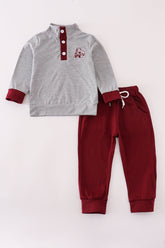 Maroon Mississippi embroidery pants set - Aaria Tees