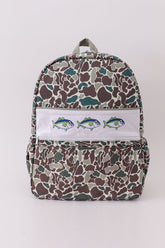 Camouflage fish embroidery canvas backpack - Aaria Tees