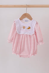 Pink plaid print turkey embroidery girl bubble - Aaria Tees