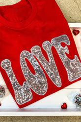 Red Sequined LOVE Letter Valentines T-shirt - Aaria Tees