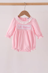 Pink Lil sister embroidery ruffle bubble - Aaria Tees