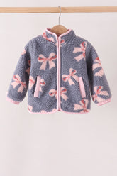 Blue bow fleece jacket - Aaria Tees