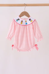 Pink Stripe Princess Embroidery Bubble - Aaria Tees
