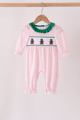 Pink Plaid Gingerbread Embroidery Ruffle Romper - Aaria Tees