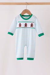 Blue Plaid Gingerbread Embroidery Romper - Aaria Tees