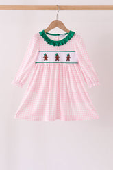 Pink Plaid Gingerbread Embroidery Ruffle Dress - Aaria Tees