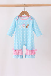 Blue Milk Santa Cookies Ruffle Romper - Aaria Tees