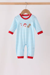 Blue Milk Santa Cookies Stripe Romper - Aaria Tees