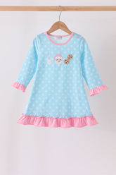 Blue Milk Santa Cookies Ruffle Dress - Aaria Tees