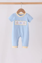 Blue pumpkin embroidery romper - Aaria Tees