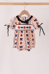 Pumpkin bow embroidery ruffle bubble - Aaria Tees