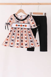 Pumpkin bow embroidery ruffle pants set - Aaria Tees