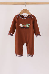 Brown camouflage hunting embroidery romper - Aaria Tees