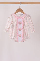 Pink floral turkey embroidery ruffle bubble - Aaria Tees