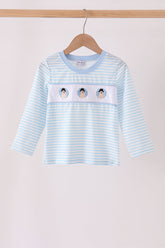 Blue turkey embroidery stripe top - Aaria Tees