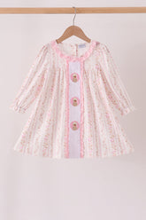 Pink floral turkey embroidery ruffle dress - Aaria Tees