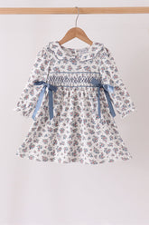 Teal floral smocked bow dress - Aaria Tees