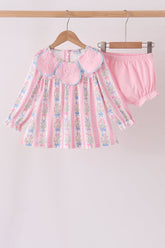 Pink Pearl Bow Floral Bloomer Set - Aaria Tees
