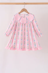 Pink Pearl Bow Floral Dress - Aaria Tees