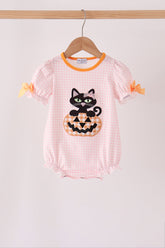 Pink cats Jack-O-Lantern applique bubble - Aaria Tees