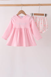 Pink floral bow bloomer set - Aaria Tees