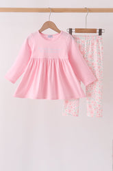 Pink floral bow pants set - Aaria Tees