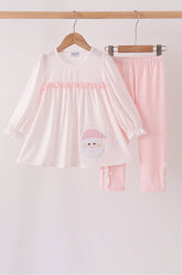 Pink santa claus dot applique ruffle pants set - Aaria Tees
