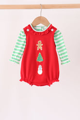 Red Gingerbread Tree Embroidery Bubble Set - Aaria Tees